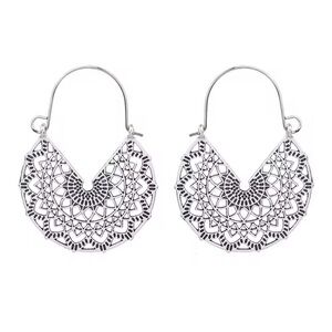 New Bohemian Mandala Minimalist Cut Out Hypoallergenic Silver Hoop Earrings